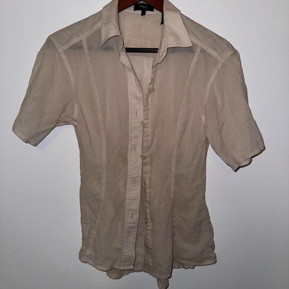 Theory  Light Tan Short Sleeve Shirt